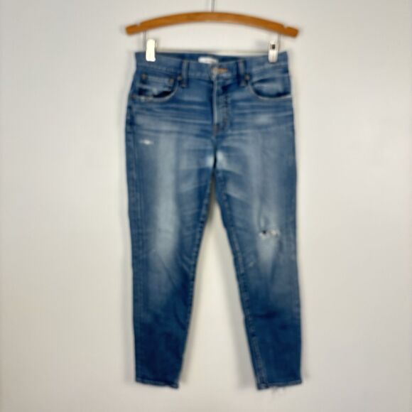 Moussy Jeans Womens 29 Medium Wash Distressed Stretch Mid Rise Skinny - Picture 1 of 10